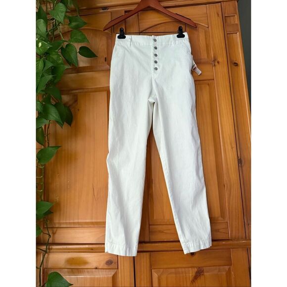 Bar III Women’s High Rise White Button Fly Pants Size 4 NWT Cotton Stretch”